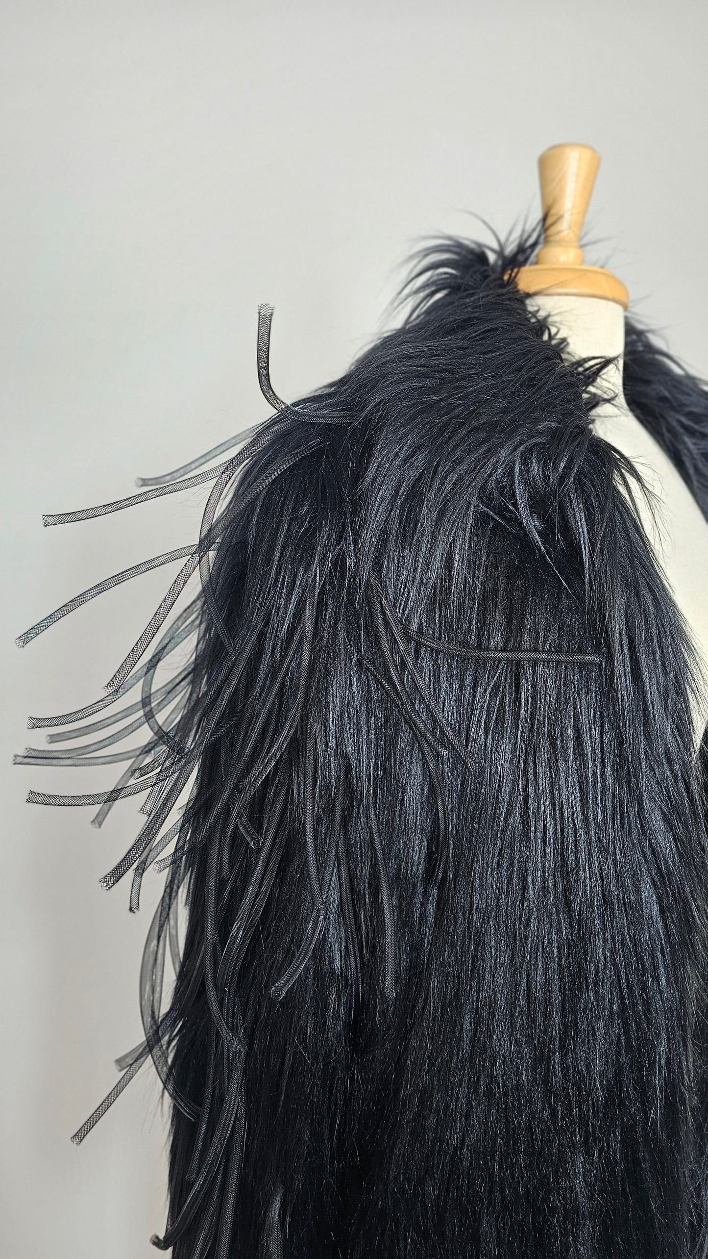 The Void | Couture Black Faux Fur Coat with Crinoline Spike Details | Fem Medium (Sample)
