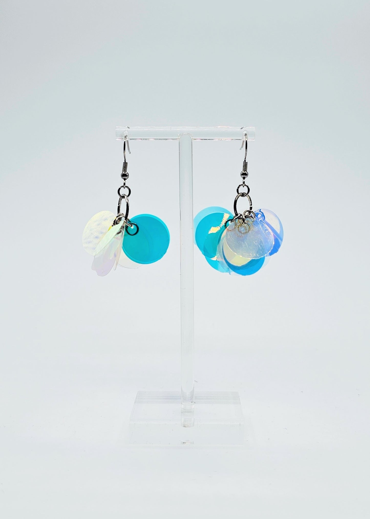 Blue iridescent sequin earrings