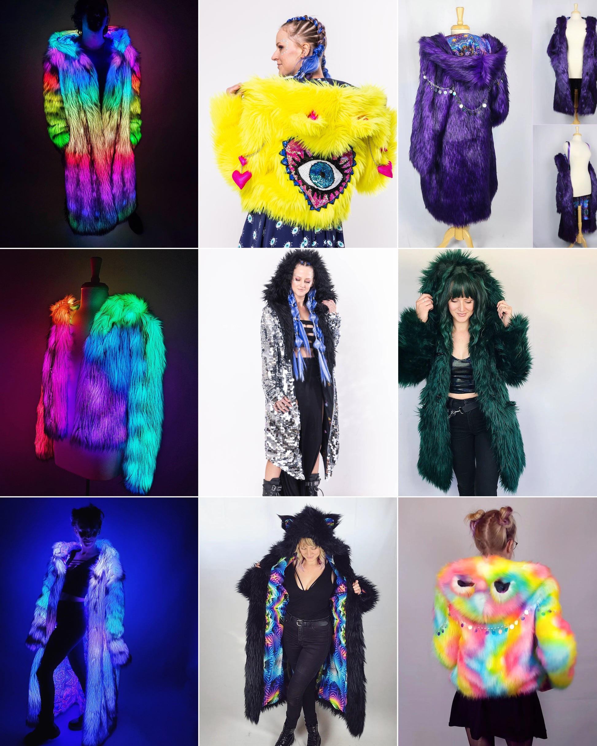 Various products including LED coats in a collage