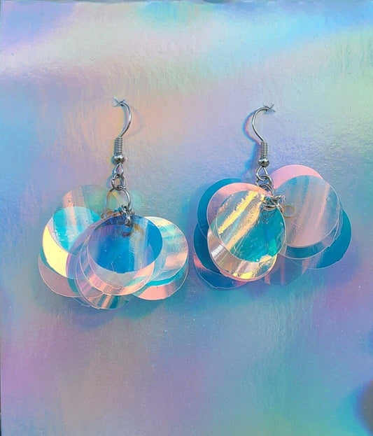 Iridescent sequin cluster earrings with silver stainless steel hardware