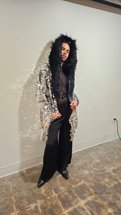 Silver Sequin and Faux Fur Coat (Sample)