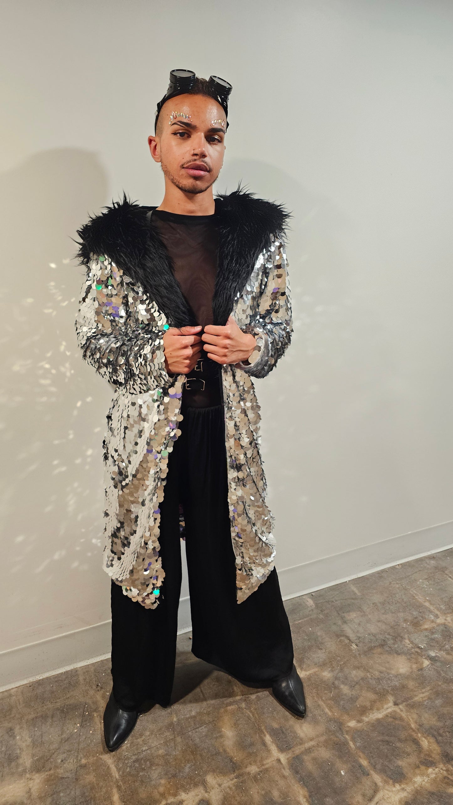 Silver Sequin and Faux Fur Coat (Sample)
