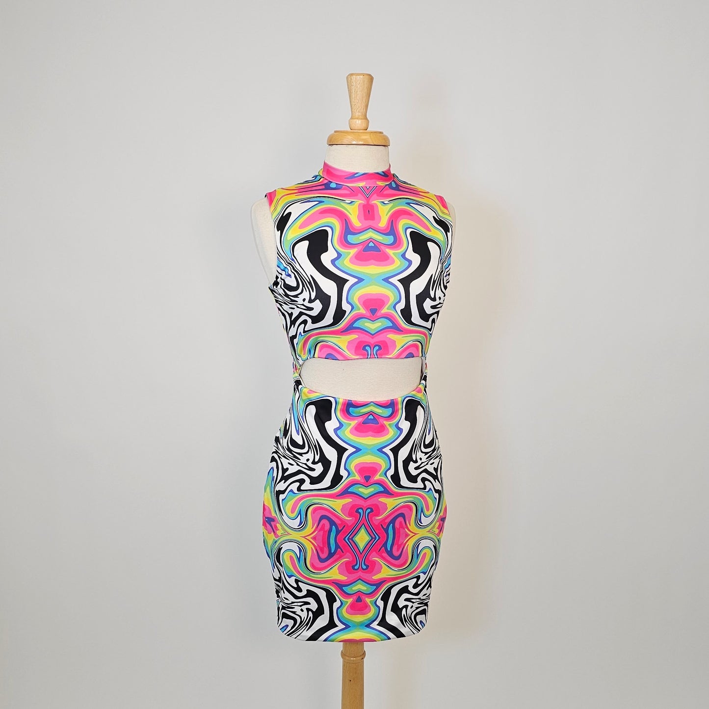 Rainbow Psychedelic Cutout Dress (Sample)
