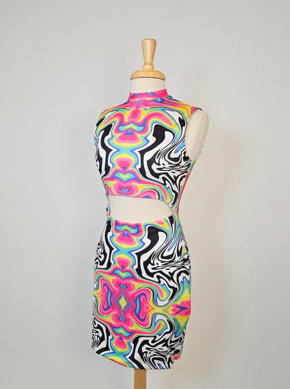 Rainbow Psychedelic Cutout Dress (Sample)
