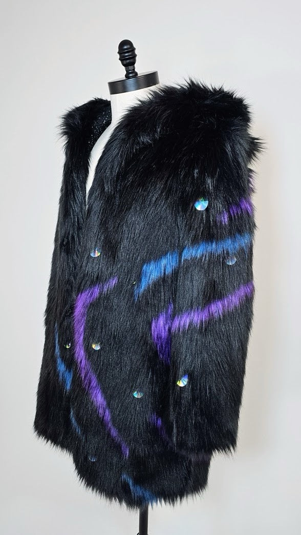 Black Galaxy Faux Fur Coat (Sample)