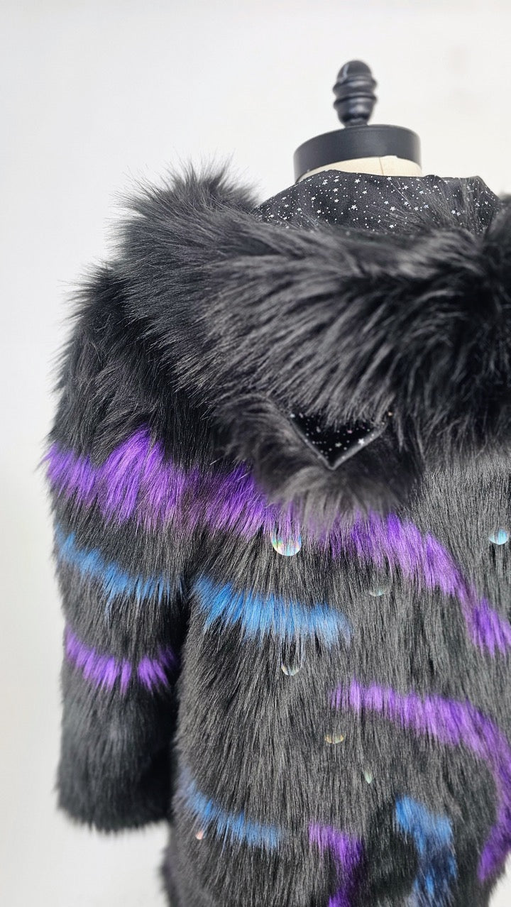 Black Galaxy Faux Fur Coat (Sample)