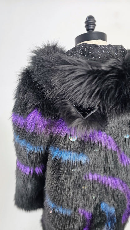 Black Galaxy Faux Fur Coat (Sample)