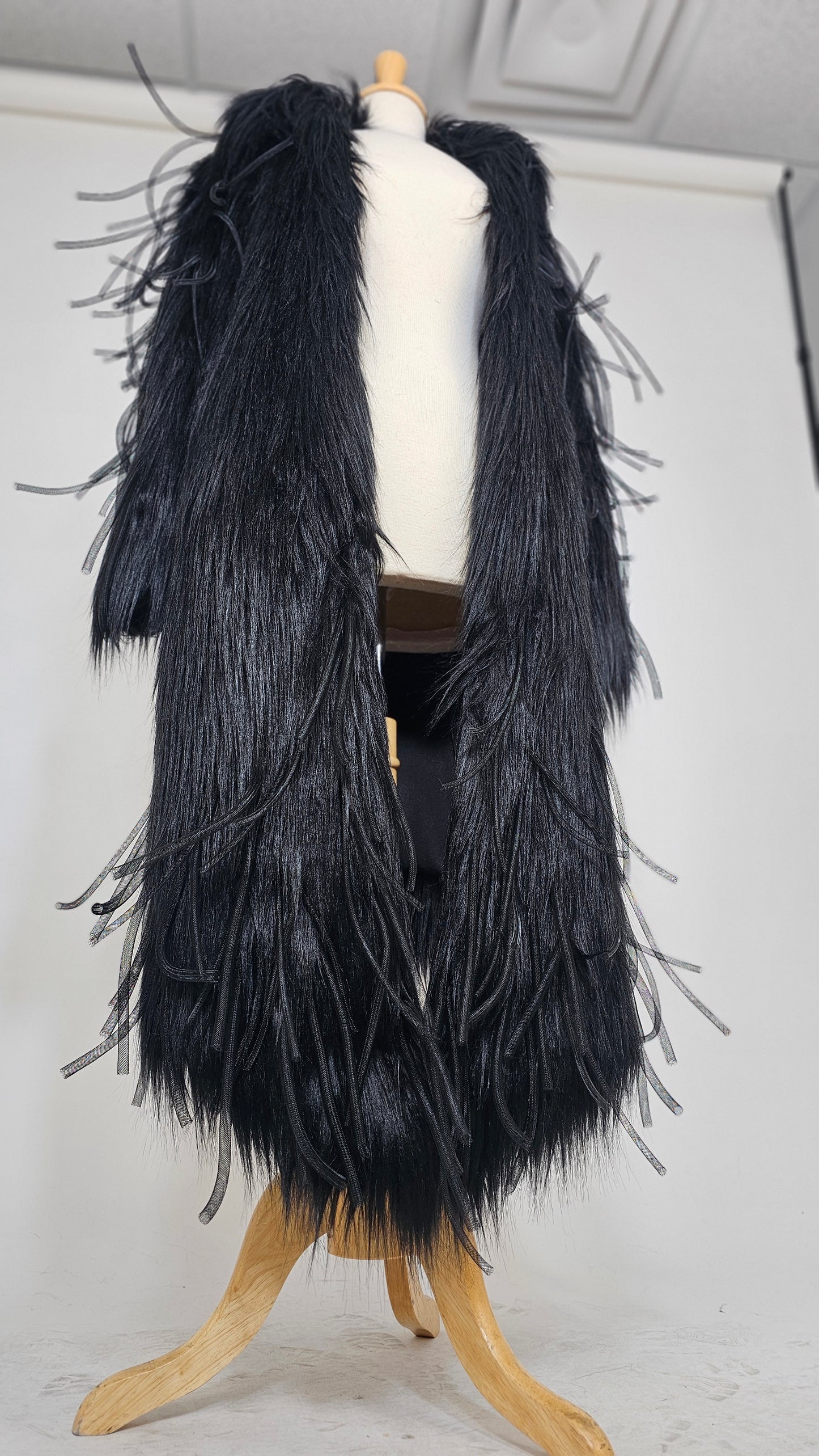 The Void | Couture Black Faux Fur Coat with Crinoline Spike Details | Fem Medium (Sample)