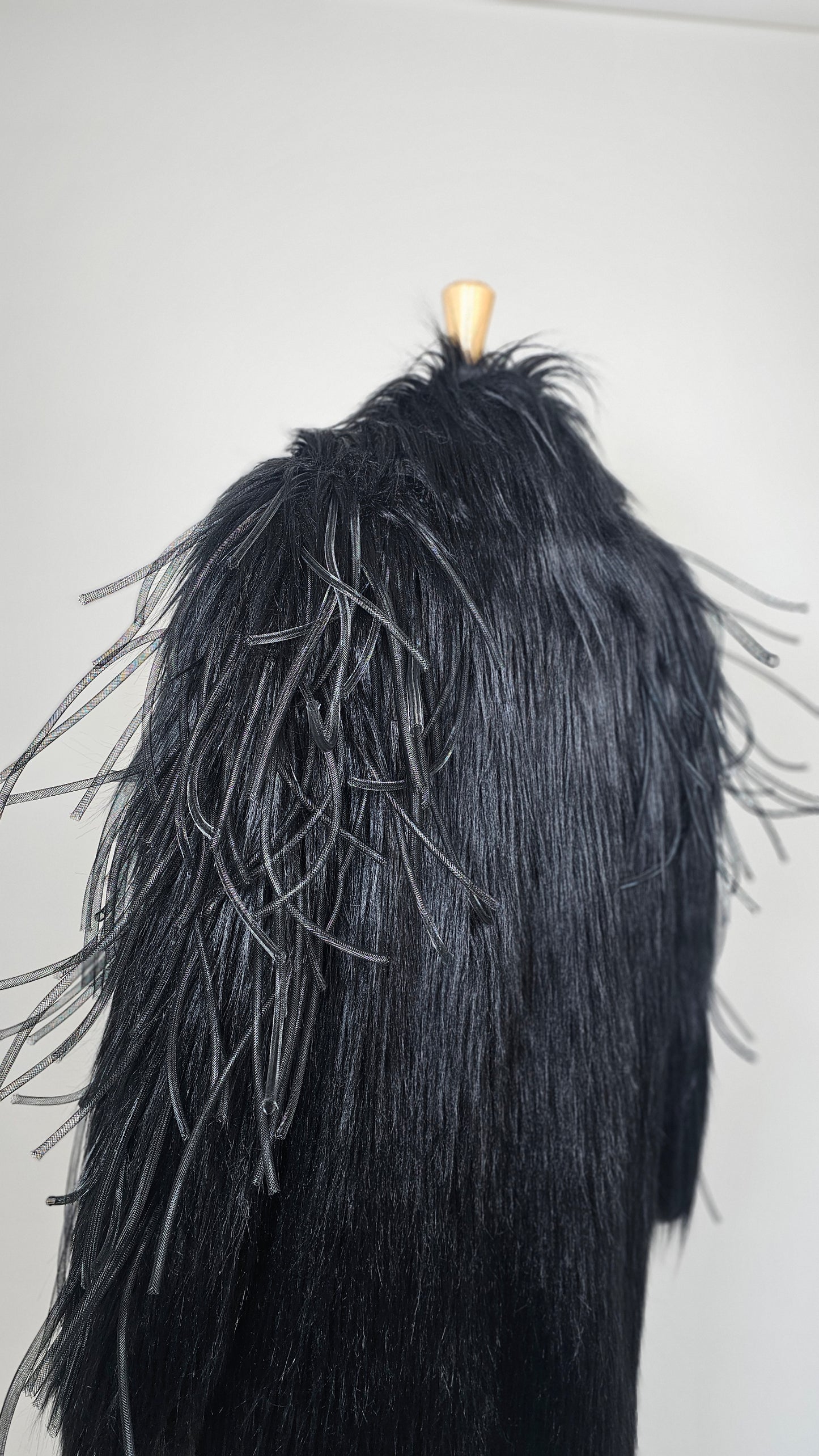 The Void | Couture Black Faux Fur Coat with Crinoline Spike Details | Fem Medium (Sample)
