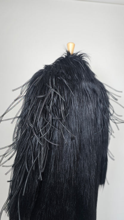 The Void | Couture Black Faux Fur Coat with Crinoline Spike Details | Fem Medium (Sample)