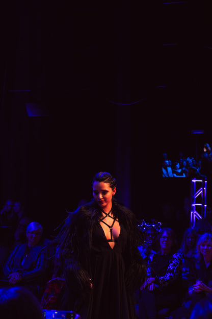 The Void | Couture Black Faux Fur Coat with Crinoline Spike Details | Fem Medium (Sample)