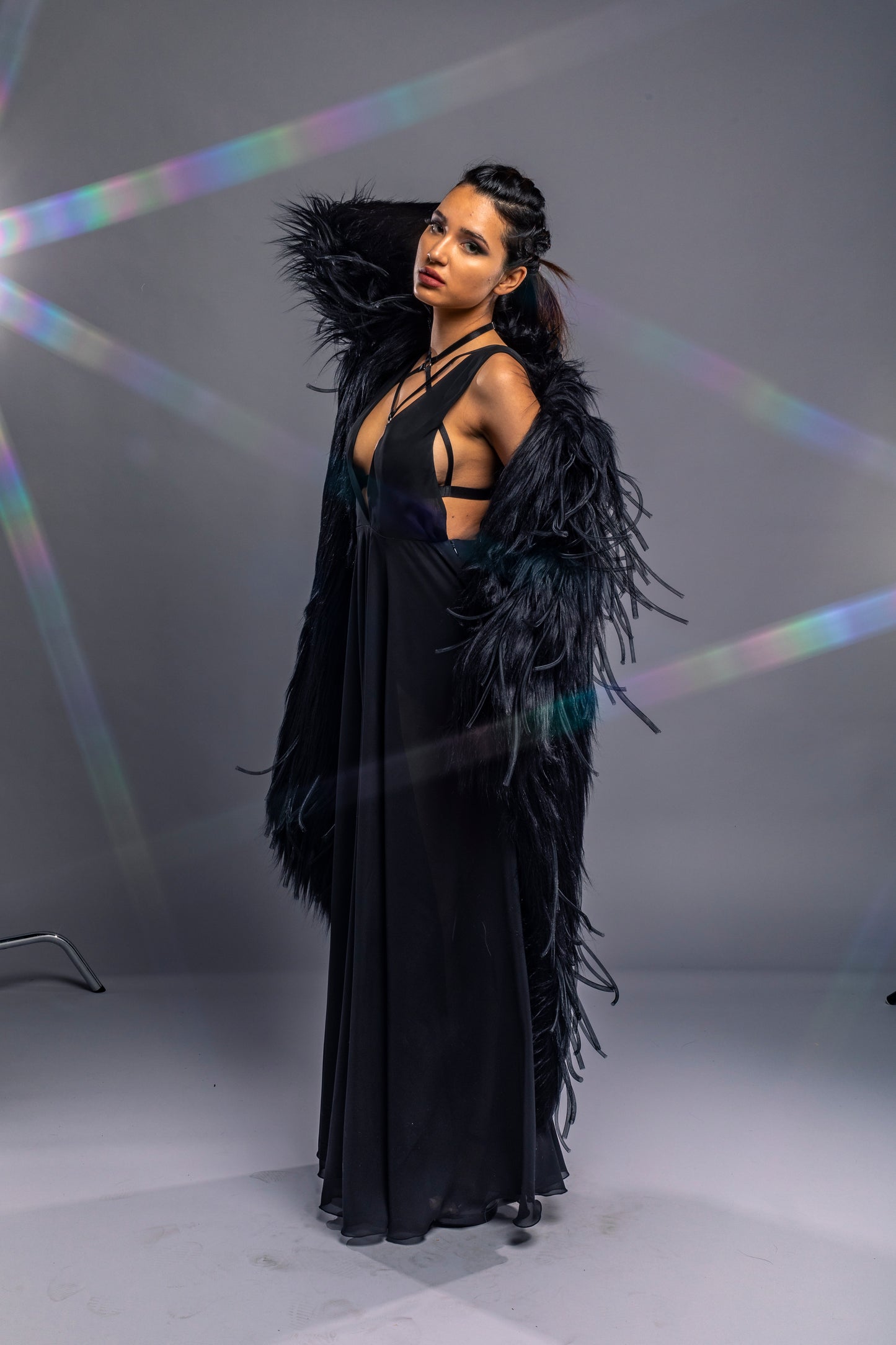 The Void | Couture Black Faux Fur Coat with Crinoline Spike Details | Fem Medium (Sample)