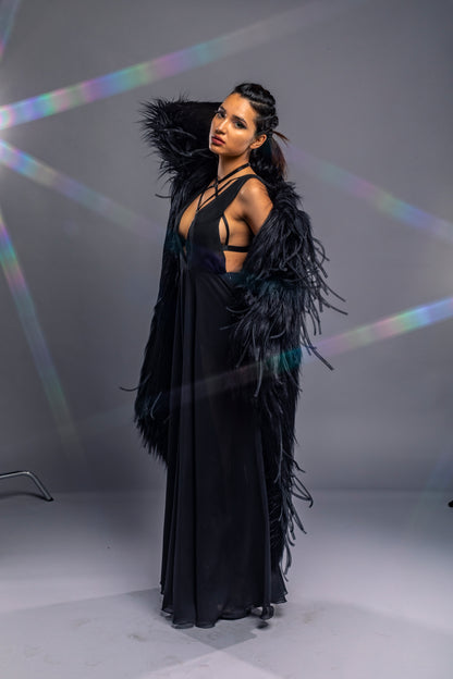 The Void | Couture Black Faux Fur Coat with Crinoline Spike Details | Fem Medium (Sample)