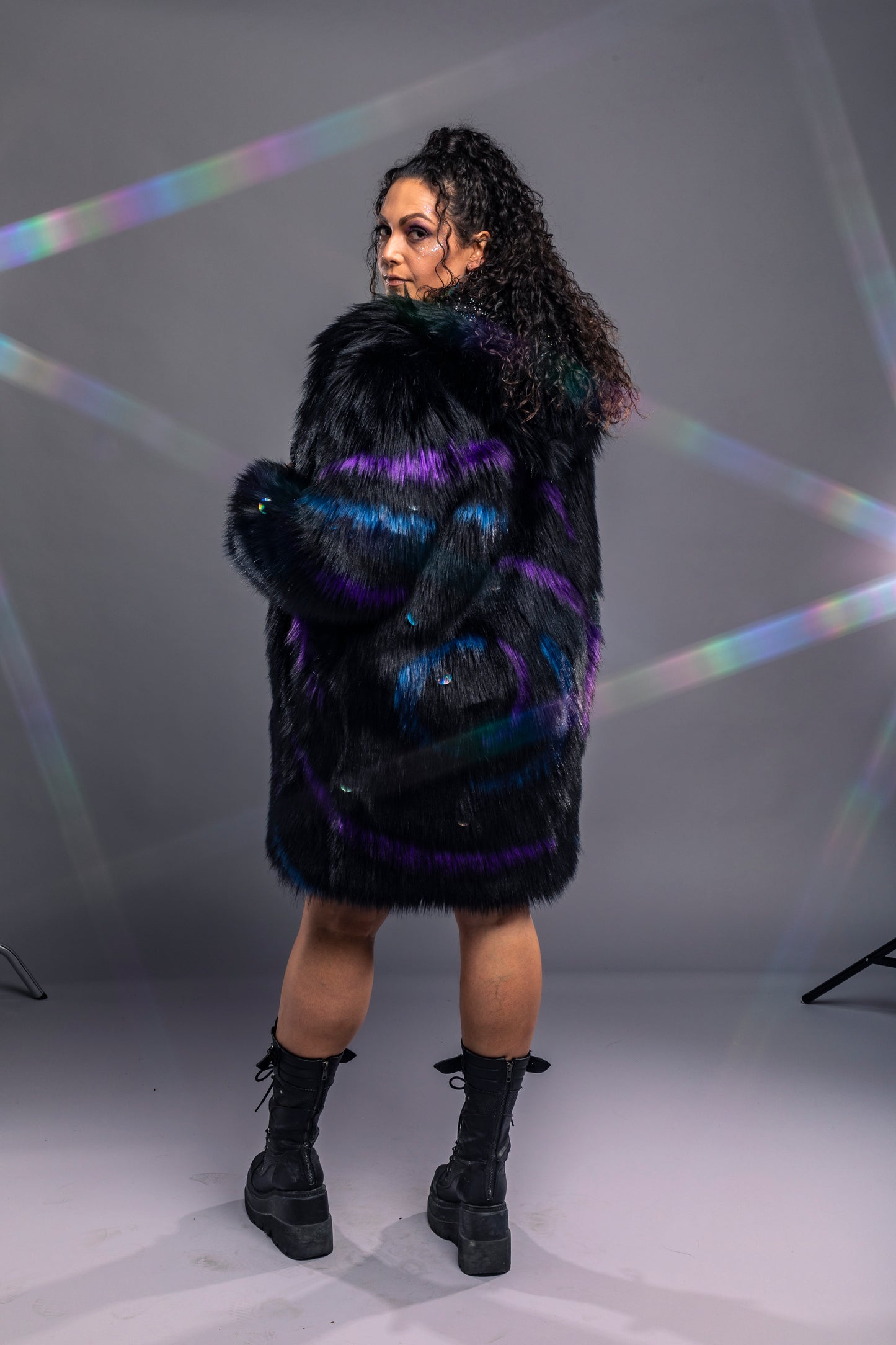 Black Galaxy Faux Fur Coat (Sample)