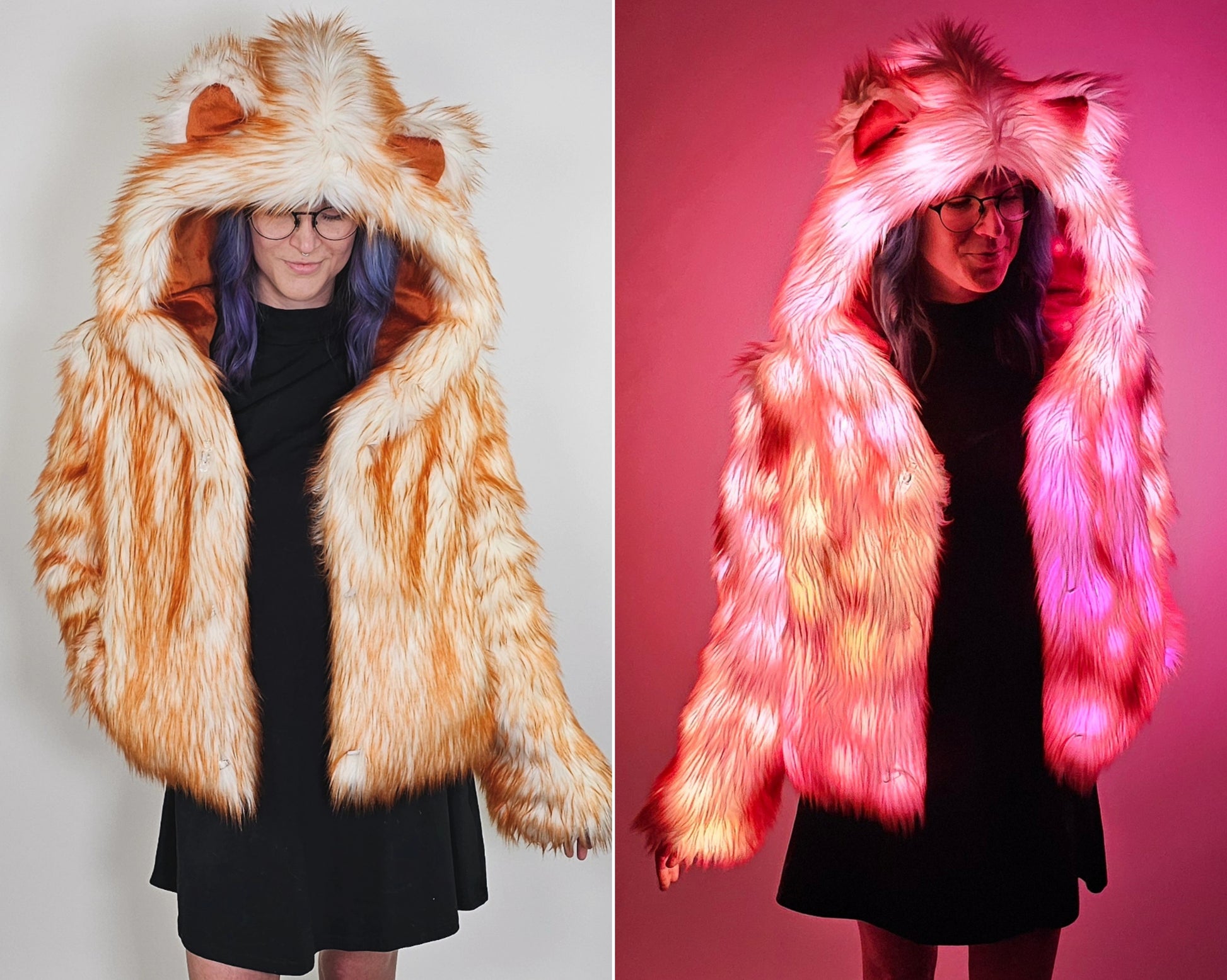 Amber faux fur coat with LEDs