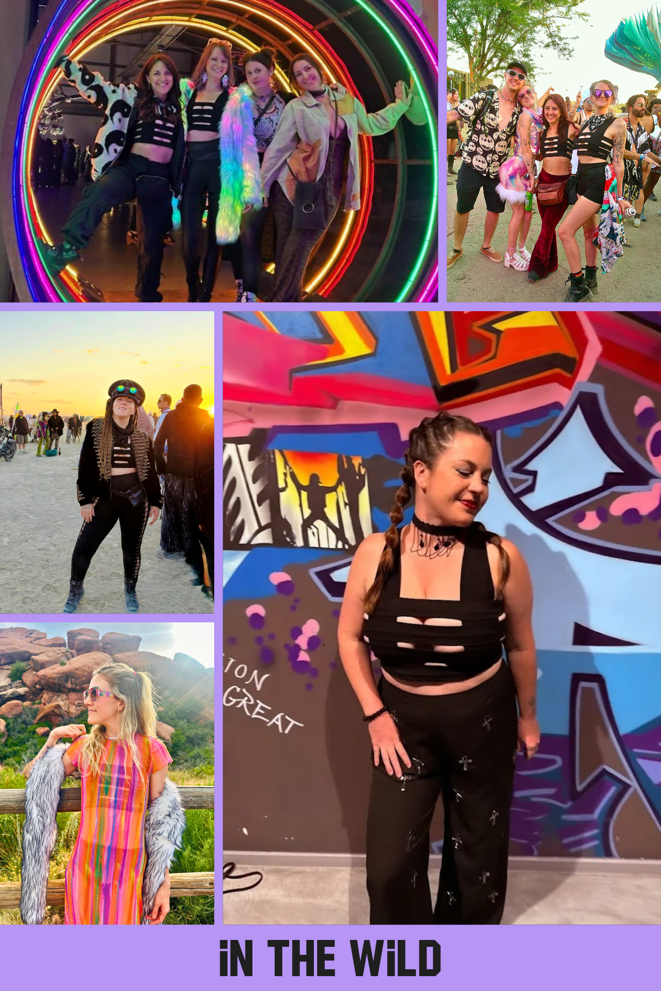 Collage of people wearing cage bralette in the wild