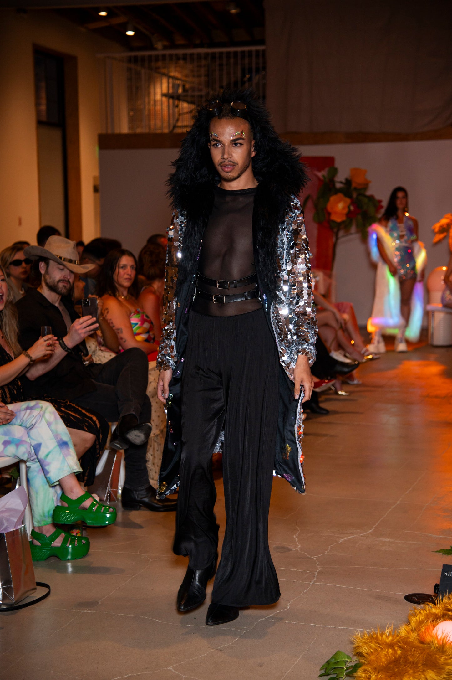 Silver Sequin and Faux Fur Coat (Sample)