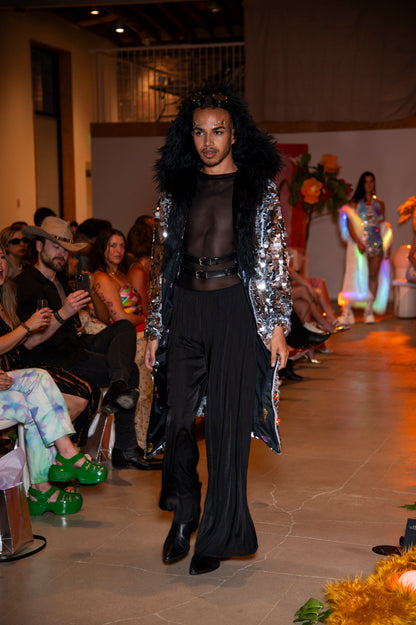 Silver Sequin and Faux Fur Coat (Sample)