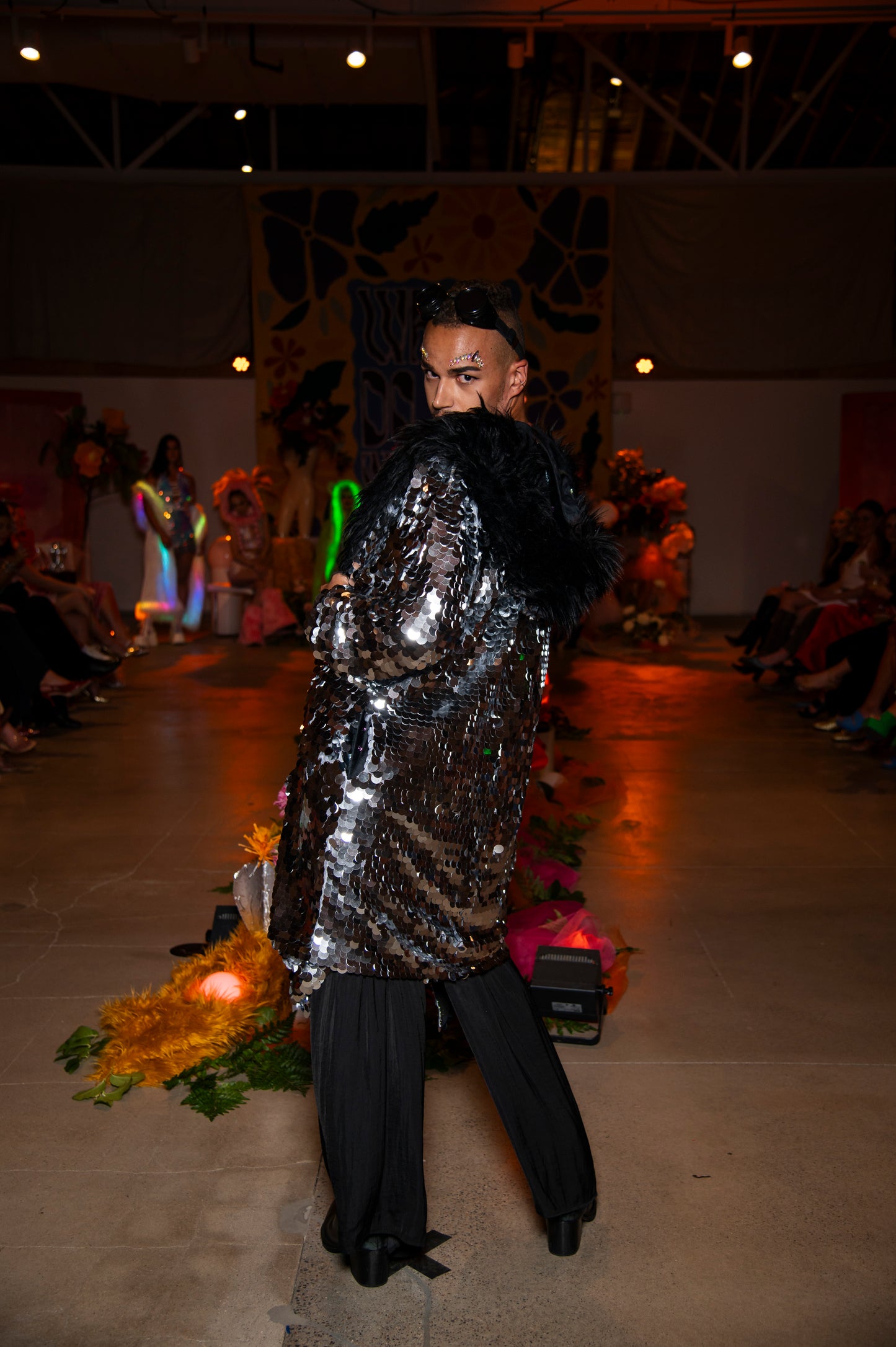 Silver Sequin and Faux Fur Coat (Sample)