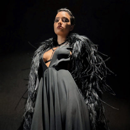The Void | Couture Black Faux Fur Coat with Crinoline Spike Details | Fem Medium (Sample)