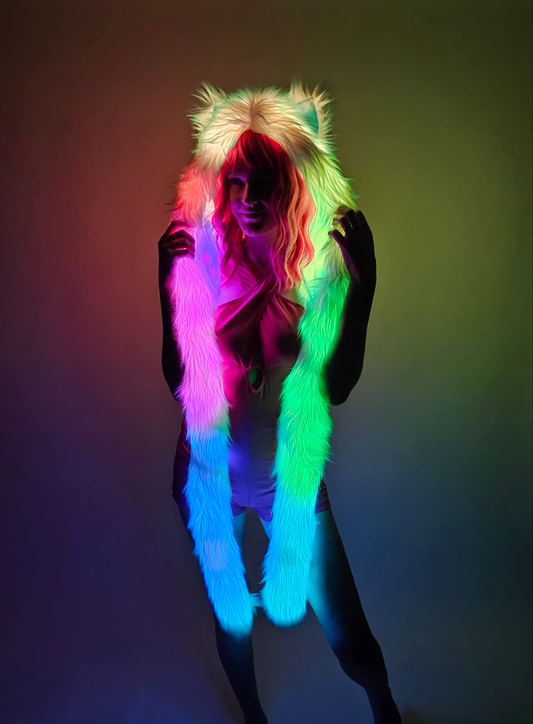 Faux fur hood with LEDs