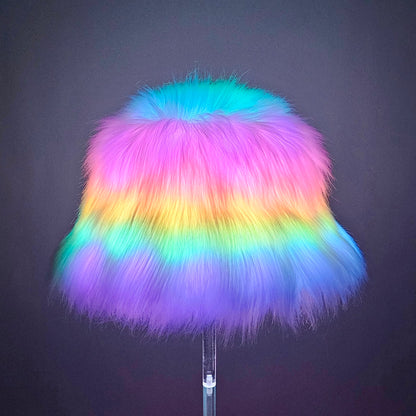 Lavender faux fur bucket hat with LEDs