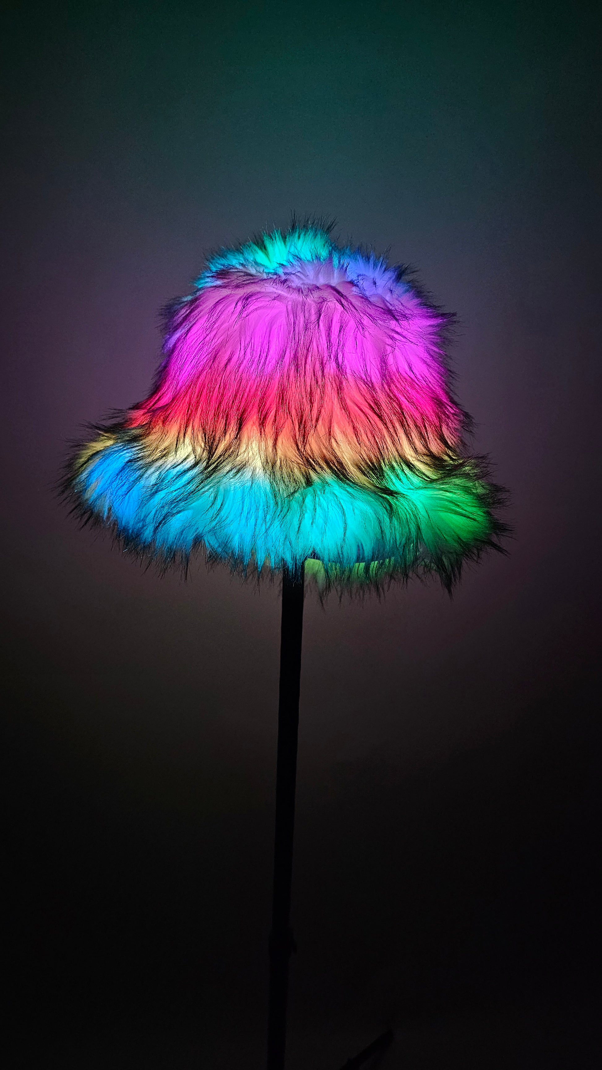 Faux fur bucket hat with multicolor leds