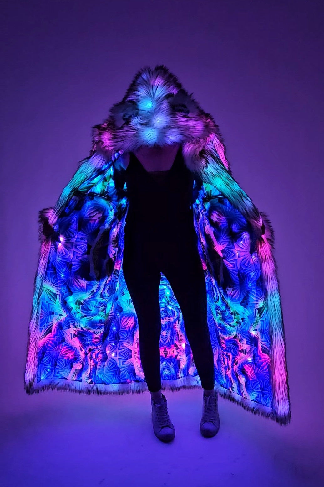 faux fur coat with illuminated LEDs