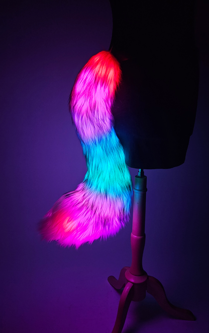 Mannequin wearing faux fur LED tail with colorful lights