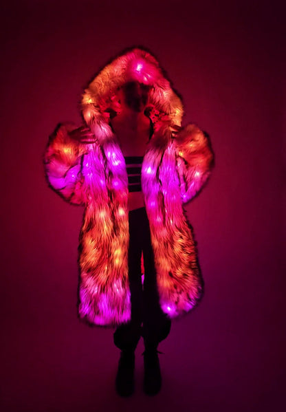 Futuristic glowing jacket with LED lights on a dark background