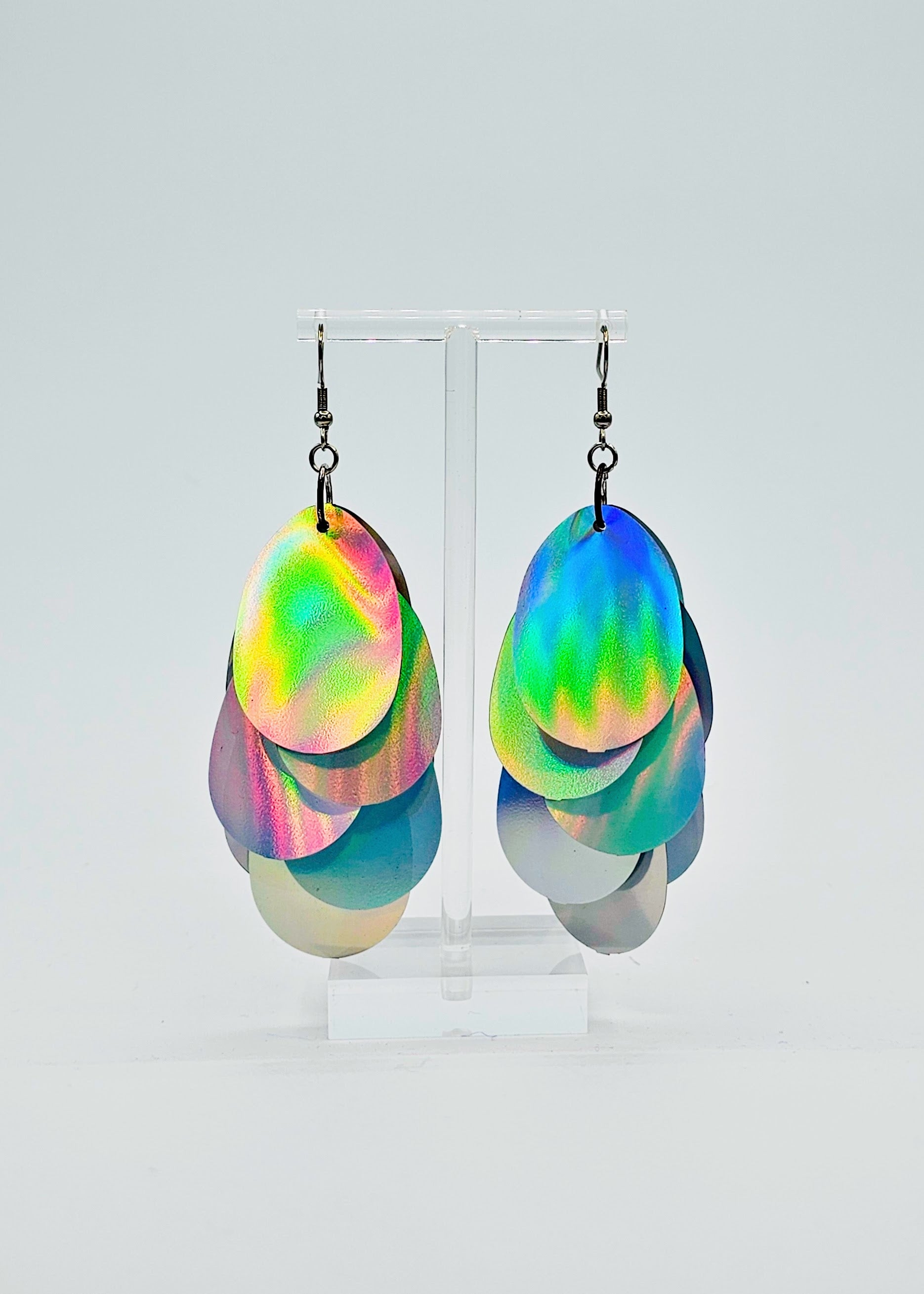Silver iridescent earrings 4 inch
