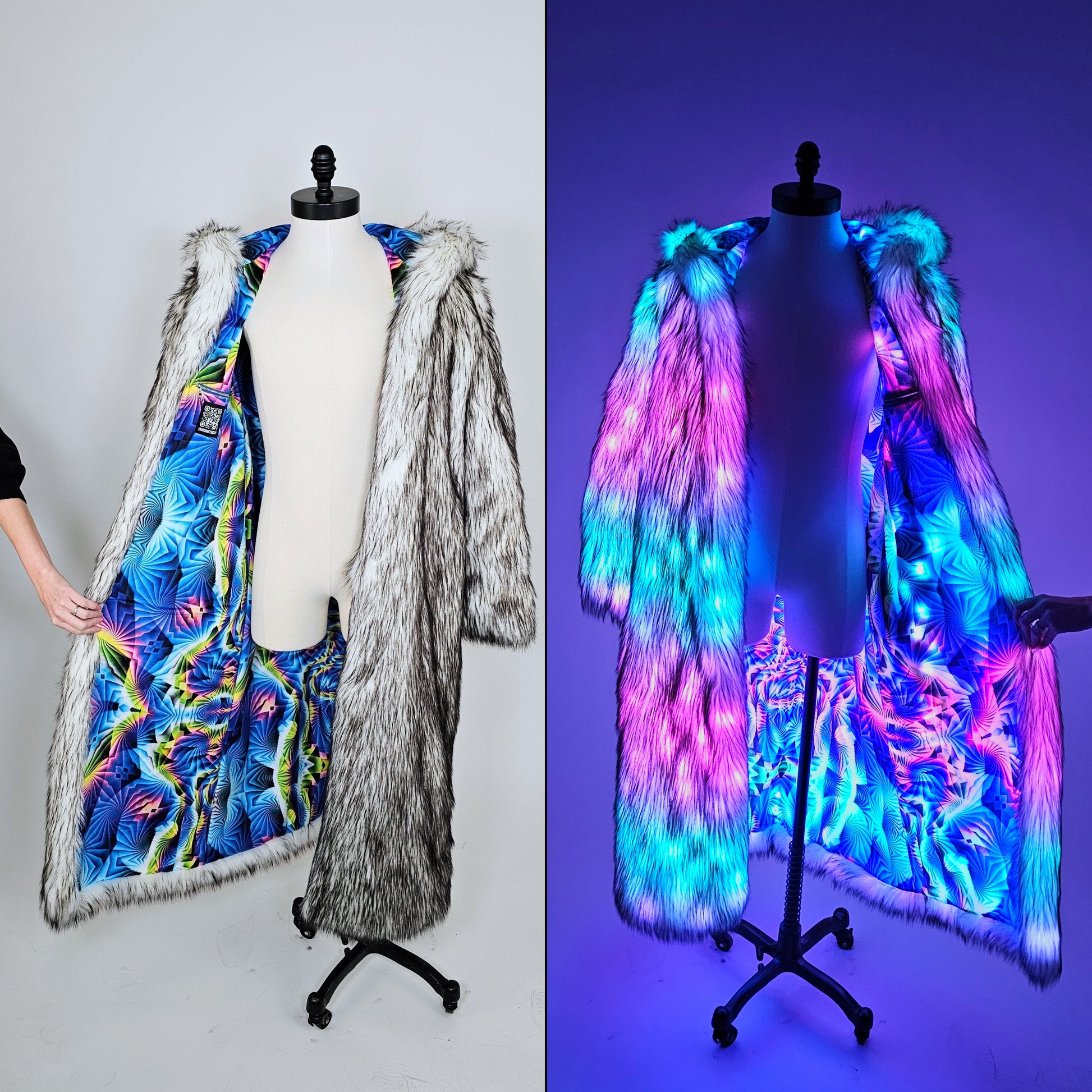 faux fur coat with illuminated LEDs
