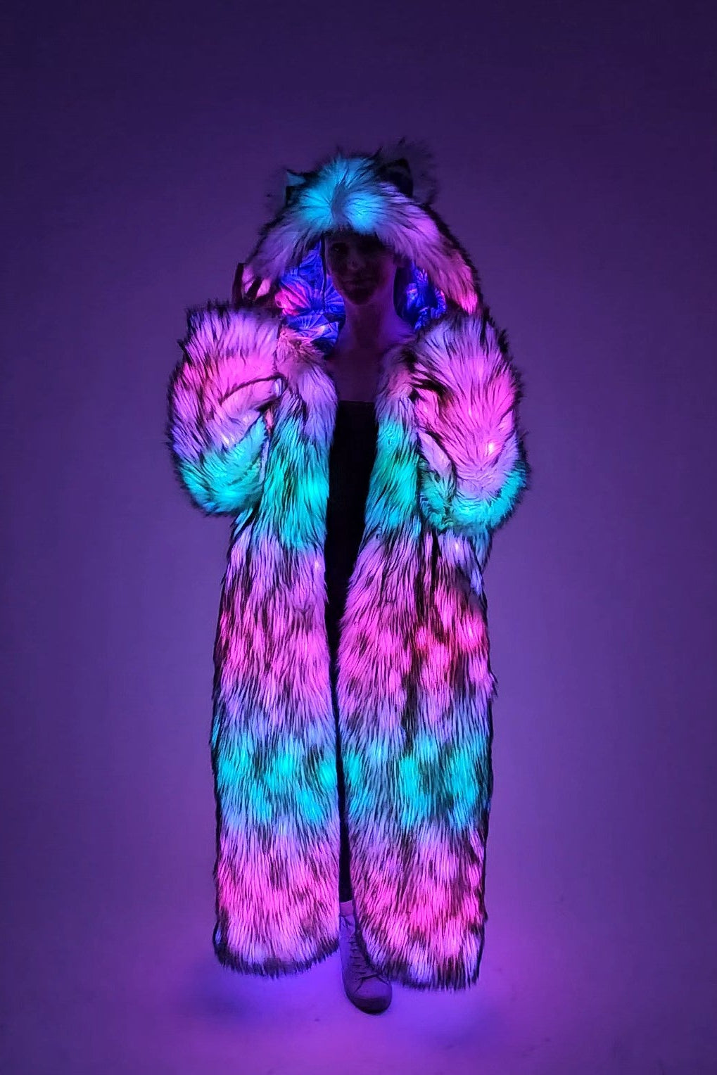 faux fur coat with illuminated LEDs