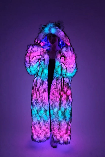 faux fur coat with illuminated LEDs