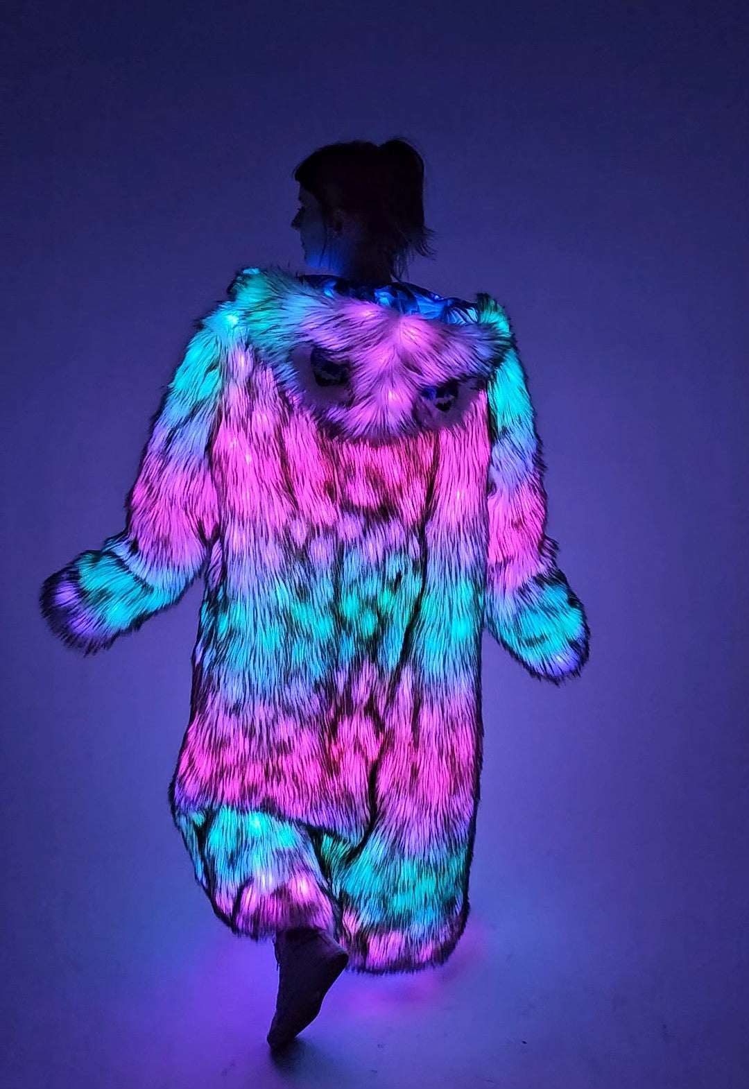 faux fur coat with illuminated LEDs