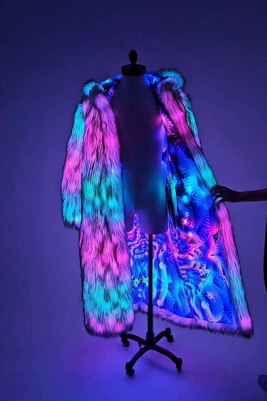 faux fur coat with illuminated LEDs