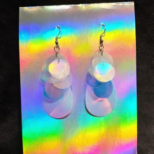 iridescent sequin earrings with silver stainless steel hardware