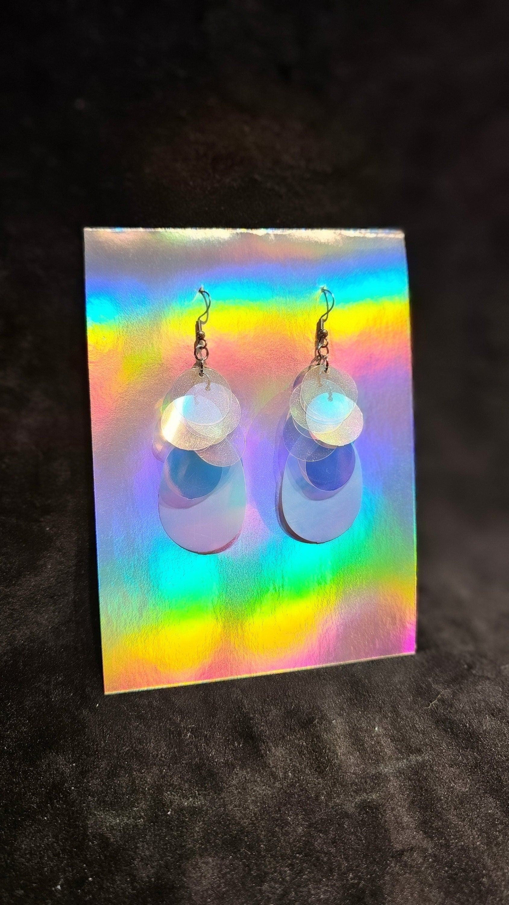 Iridescent sequin earrings with silver stainless steel hardware